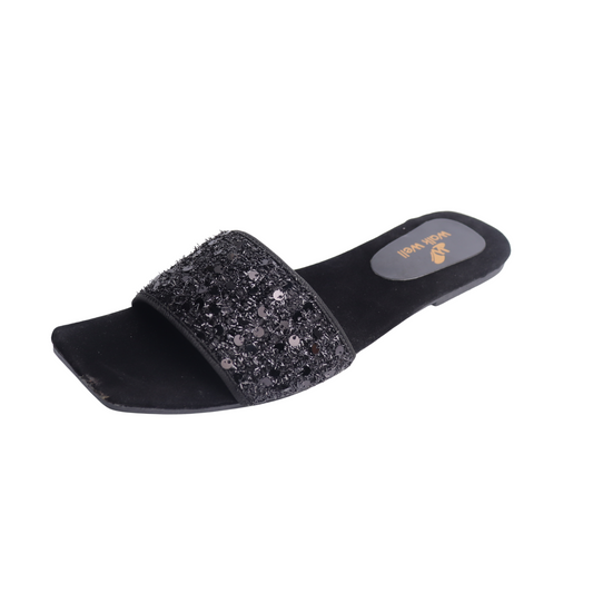 Black Velvet With Premium Stars Upper Slipper -Code #3312