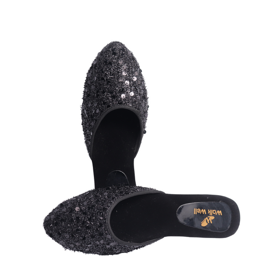 Black Sequin Cut Shoes – Elegant & Comfortable ✨ Code #4487