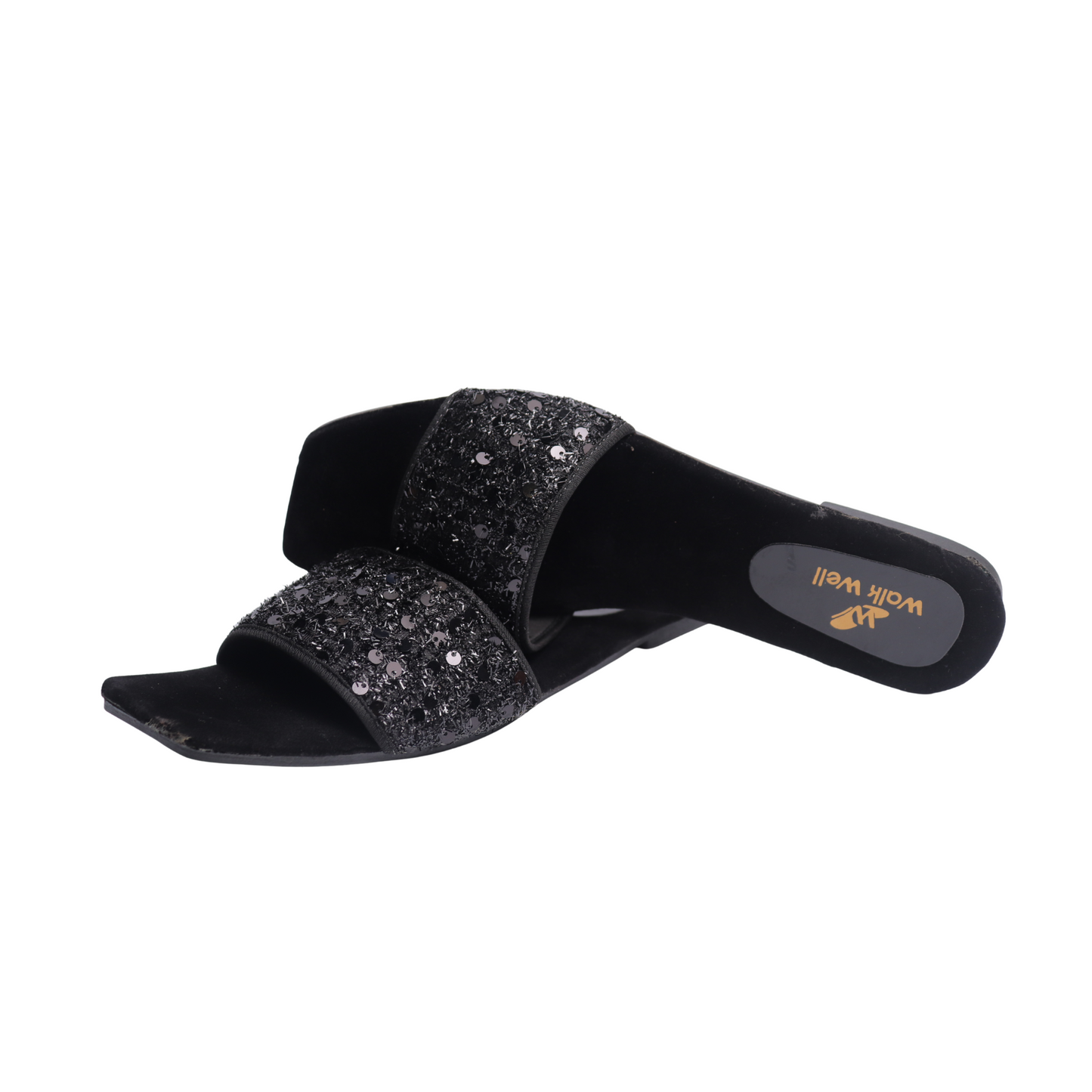 Black Velvet With Premium Stars Upper Slipper -Code #3312