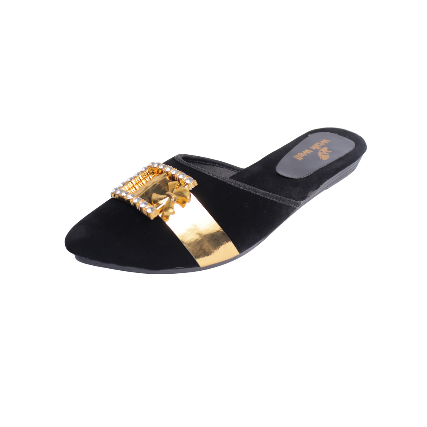 Mahroon and Black Velvet Cut Shoes with Golden Buckle β Flat Elegance | Code #4435