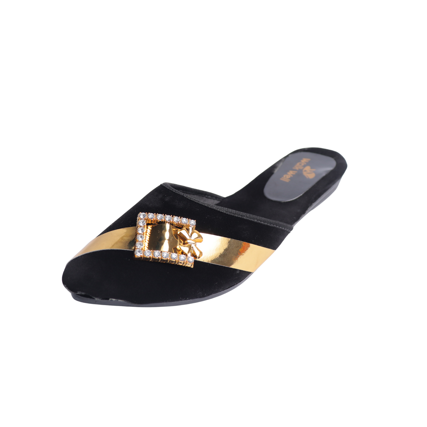 "Black and Mahroon Velvet Cut Shoes with Golden Buckle β Flat Elegance | Code #4456
