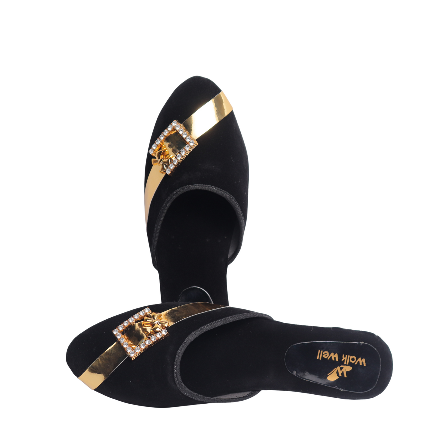 "Black and Mahroon Velvet Cut Shoes with Golden Buckle β Flat Elegance | Code #4456