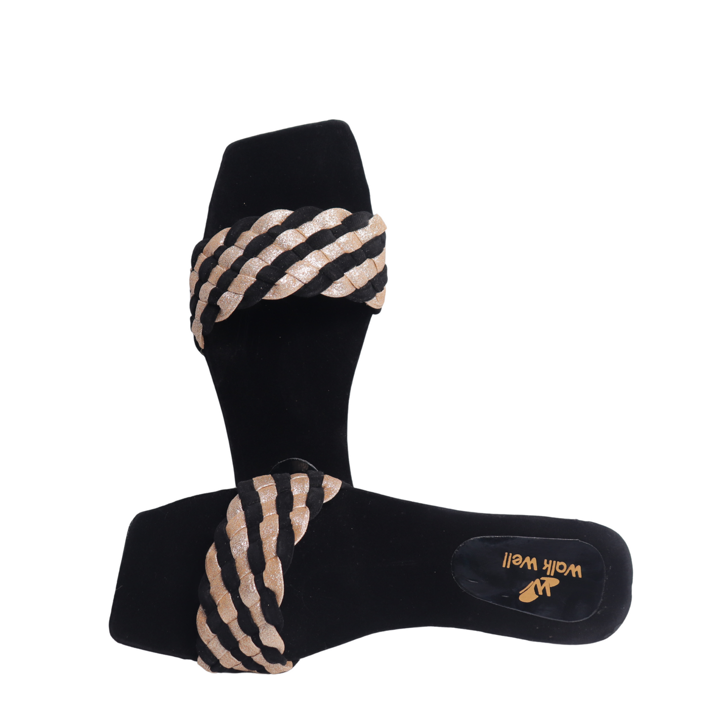 Black Velvet Black and Cream Upper Slippers with Silver Studs β Code #3387