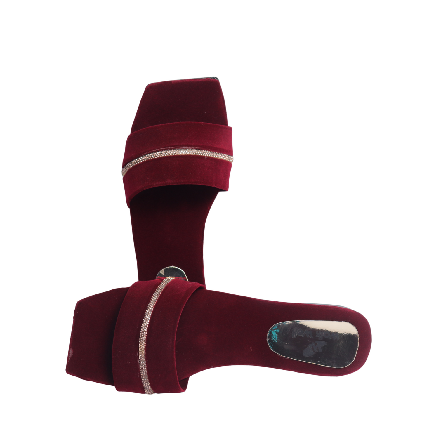 Classic Black And Mahroon Velvet Slippers with Silver Nug Accent β Code #3398