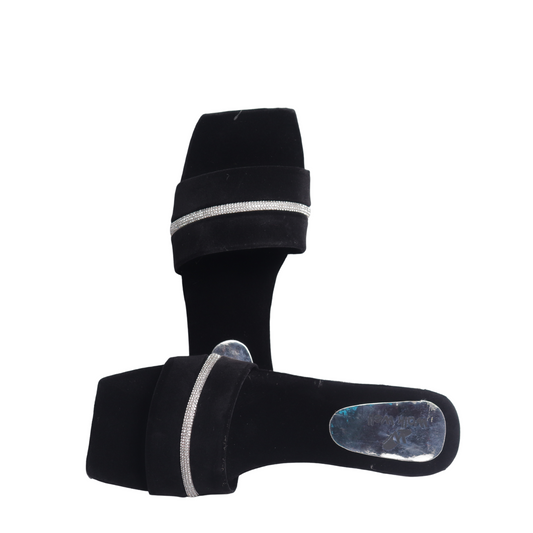 Classic Black And Mahroon Velvet Slippers with Silver Nug Accent – Code #3398