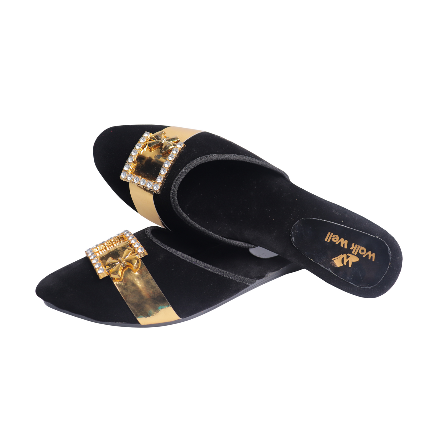 Mahroon and Black Velvet Cut Shoes with Golden Buckle β Flat Elegance | Code #4435