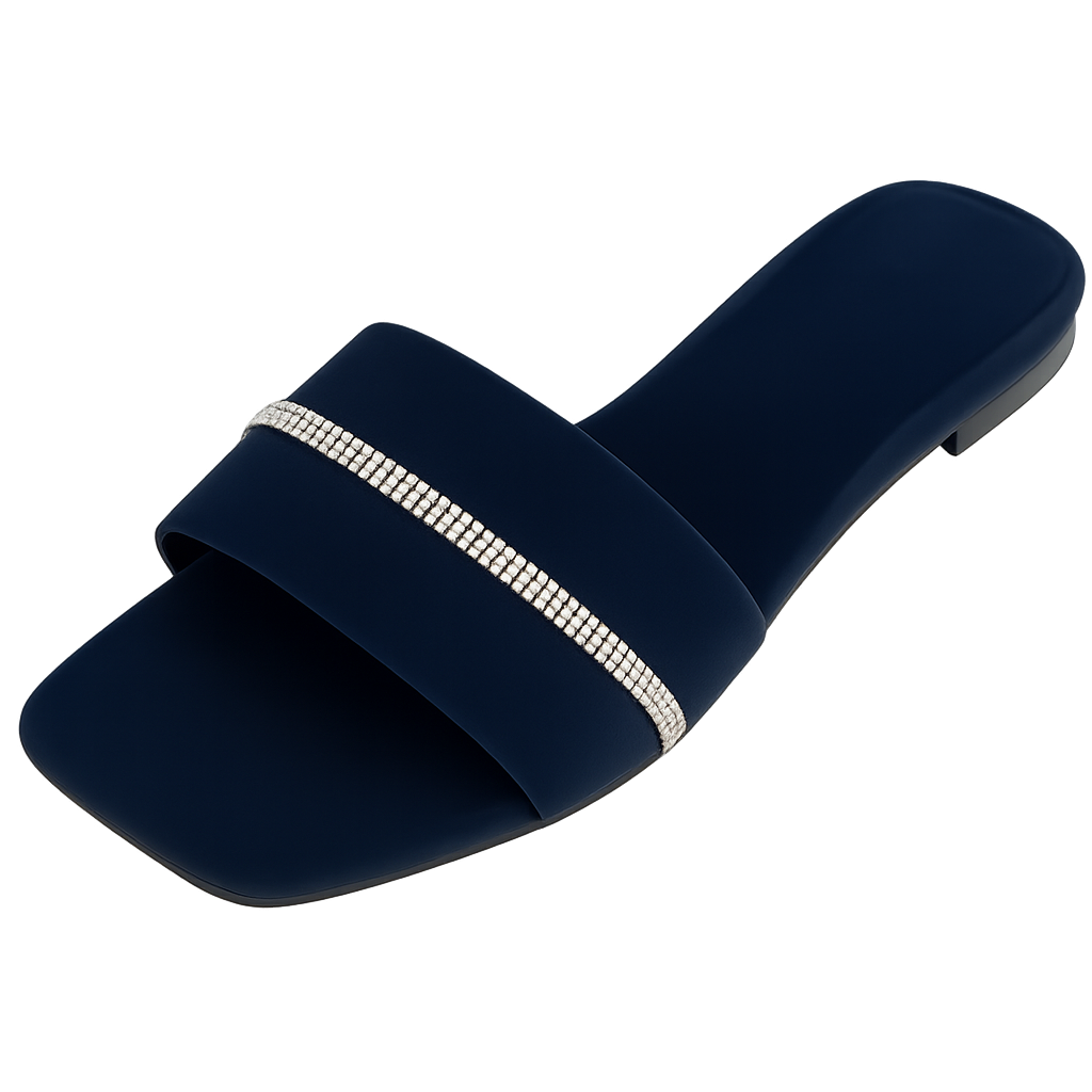 Classic Black Velvet Slippers with Silver Nug Accent – Code #3398