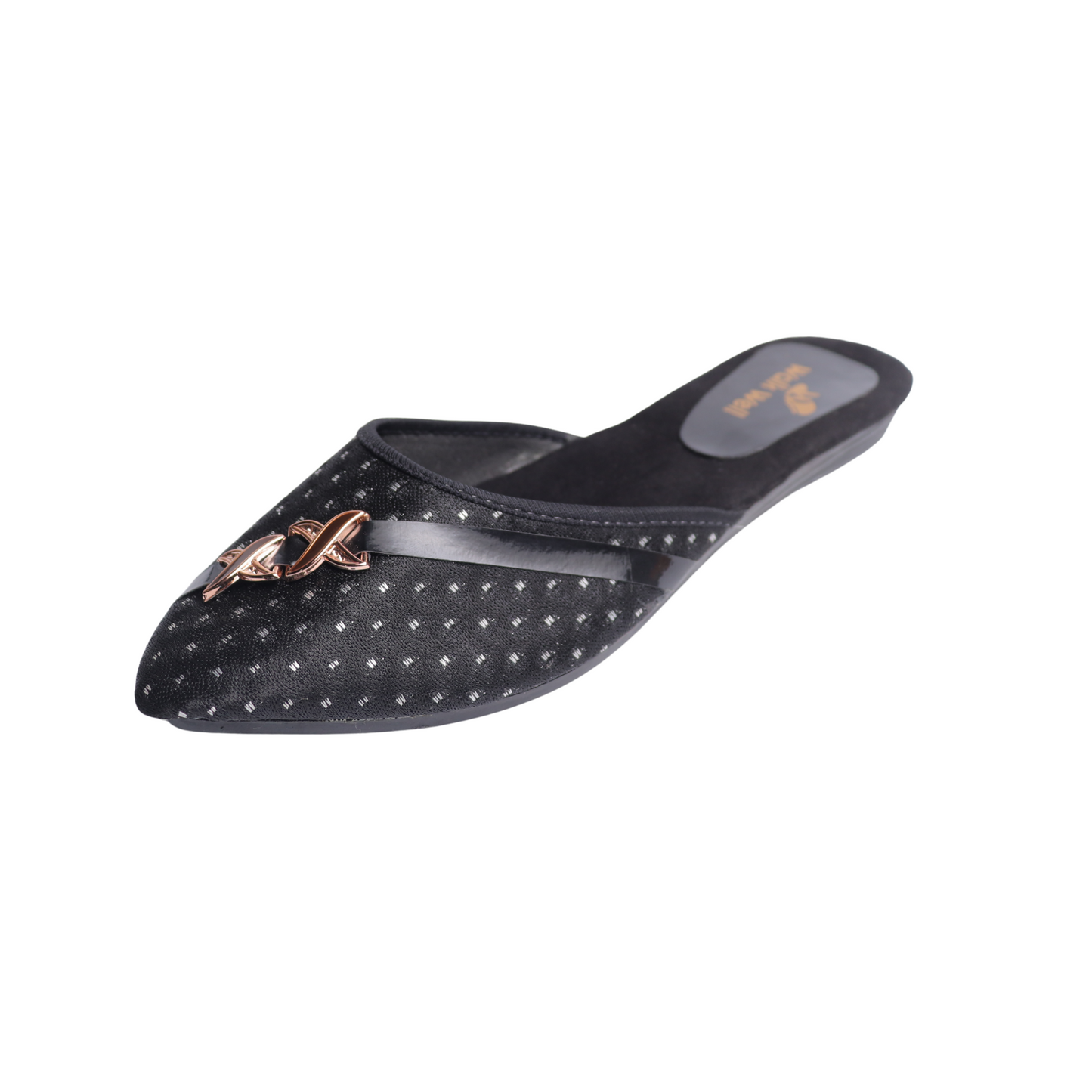 Women’s Black Pointed-Toe Slip-On Cut Shoes with Golden Chain Detail Code #4423