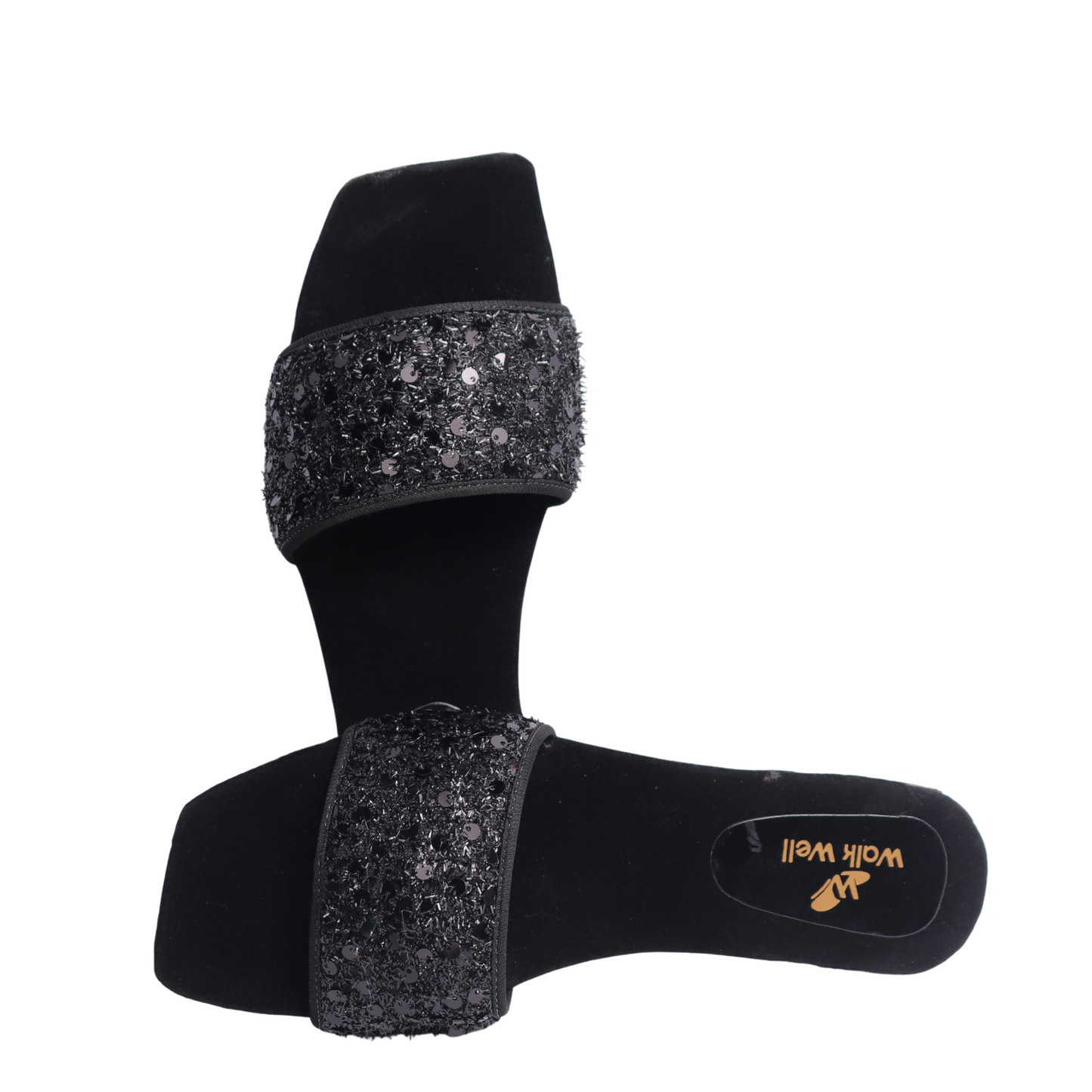 Black Velvet With Premium Stars Upper Slipper -Code #3312