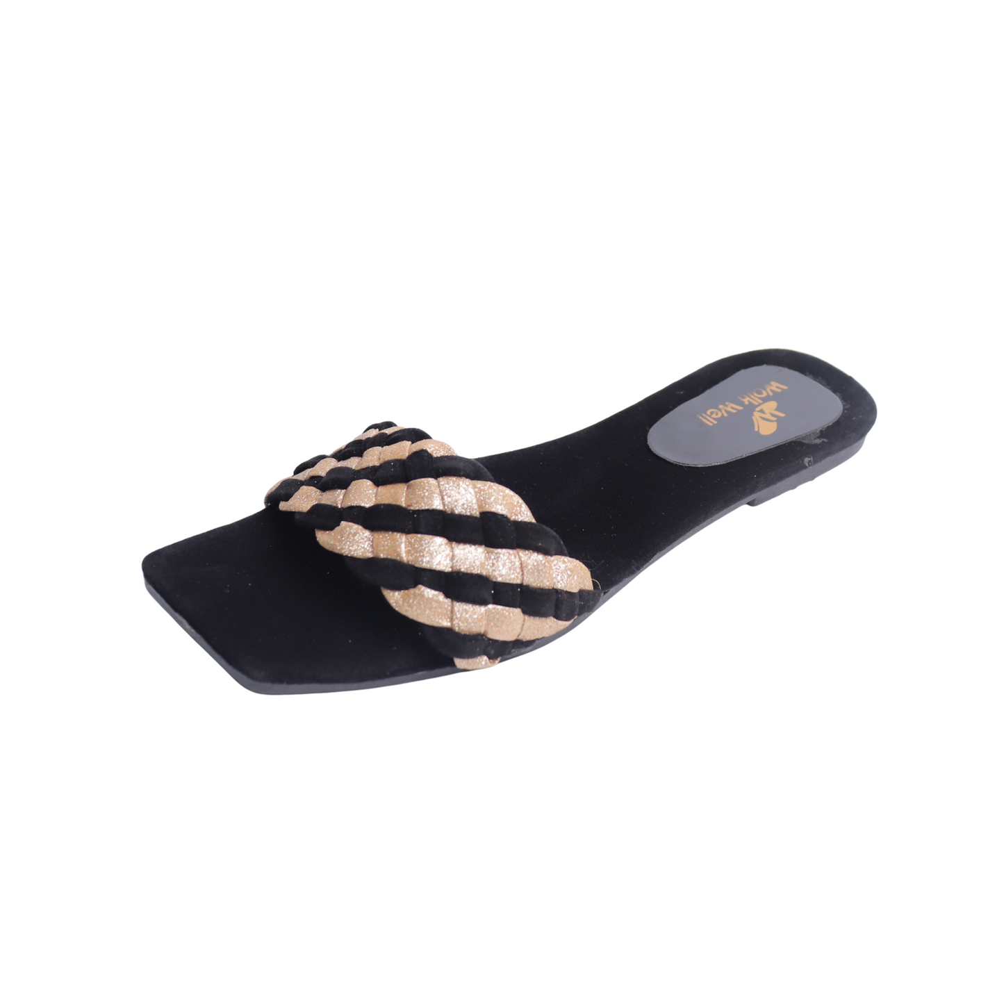 Black Velvet Black and Cream Upper Slippers with Silver Studs – Code #3387