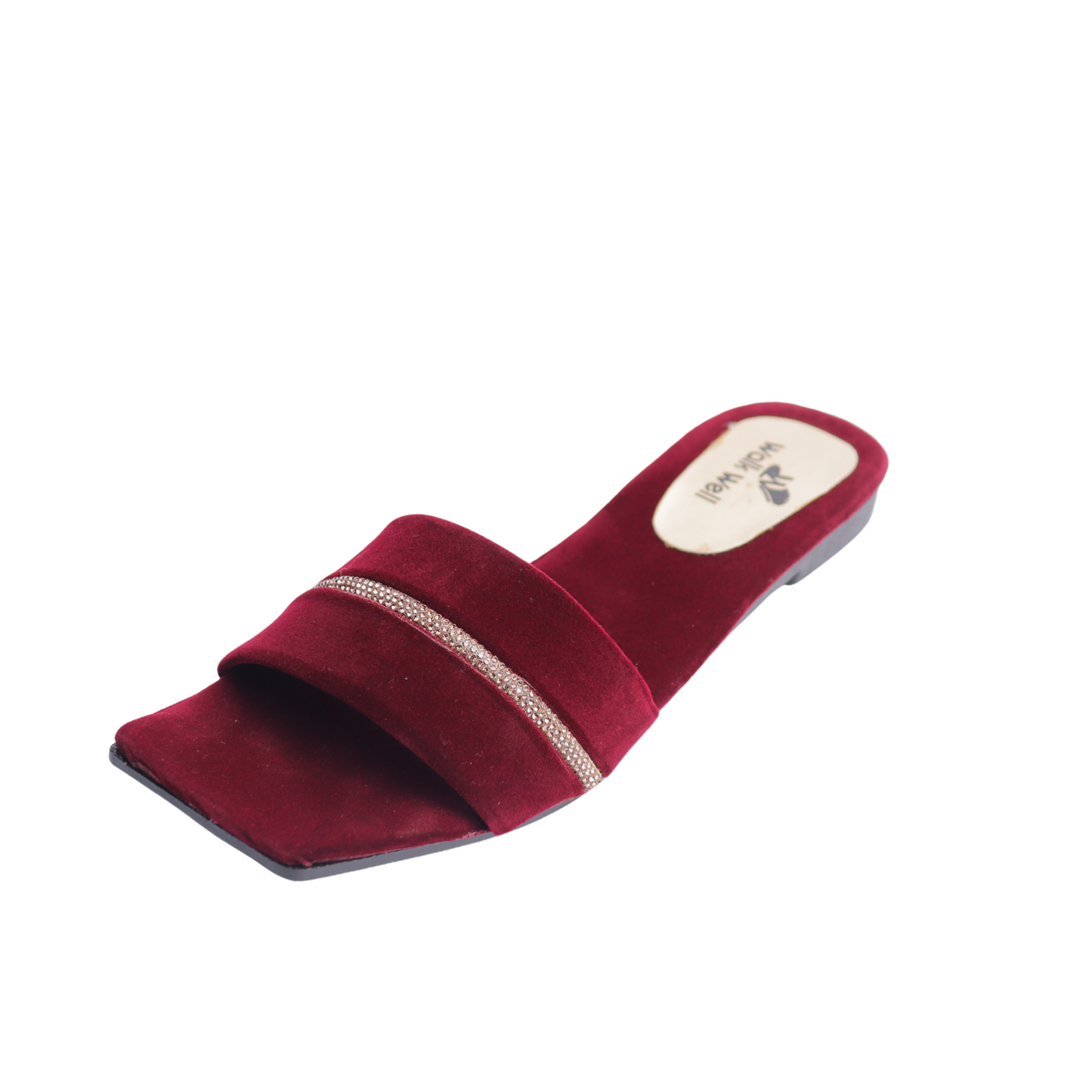 Classic Black And Mahroon Velvet Slippers with Silver Nug Accent – Code #3398