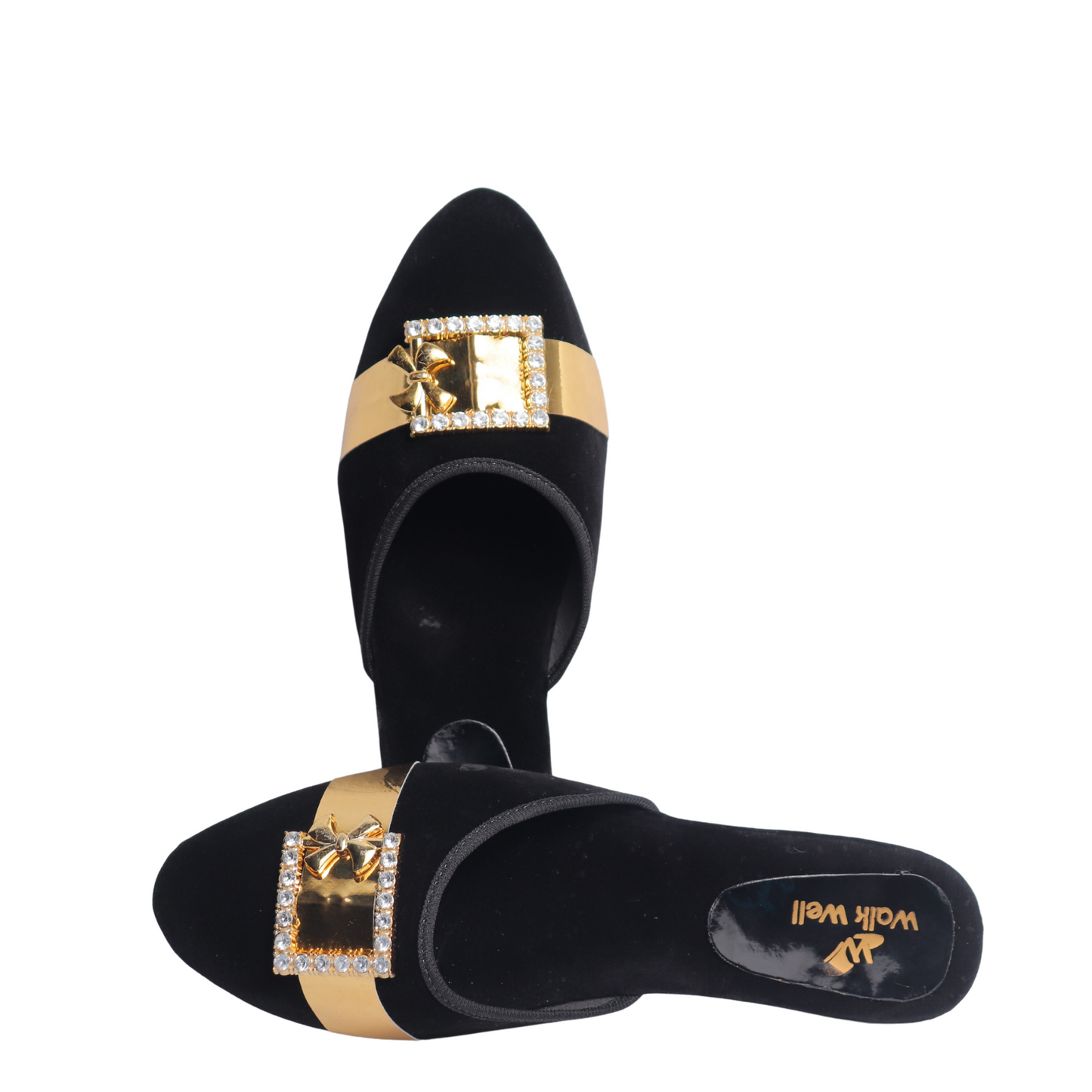 Mahroon and Black Velvet Cut Shoes with Golden Buckle – Flat Elegance | Code #4435