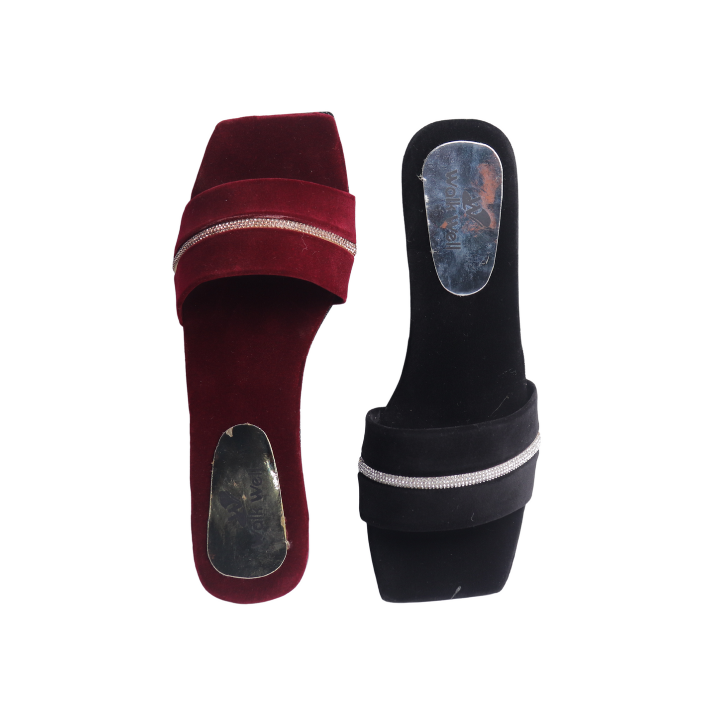 Classic Black And Mahroon Velvet Slippers with Silver Nug Accent – Code #3398