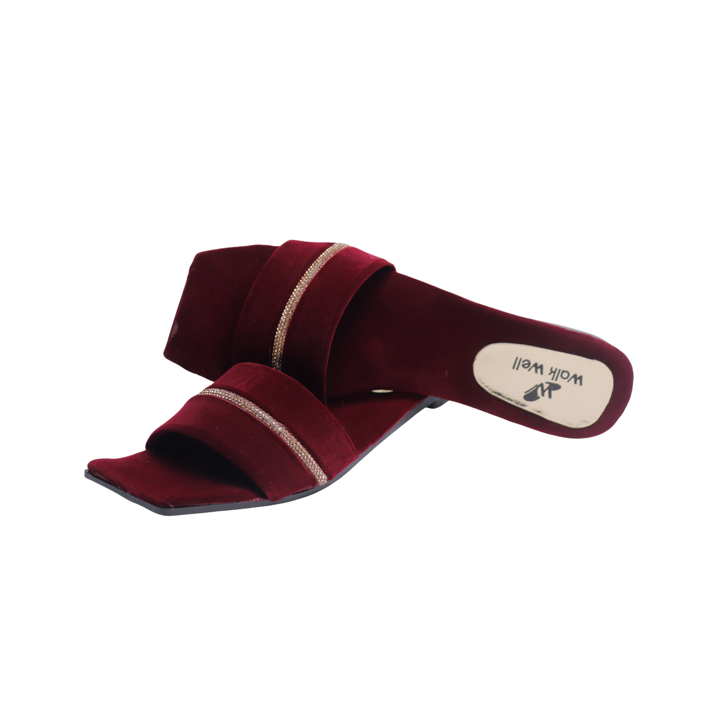 Classic Black And Mahroon Velvet Slippers with Silver Nug Accent – Code #3398