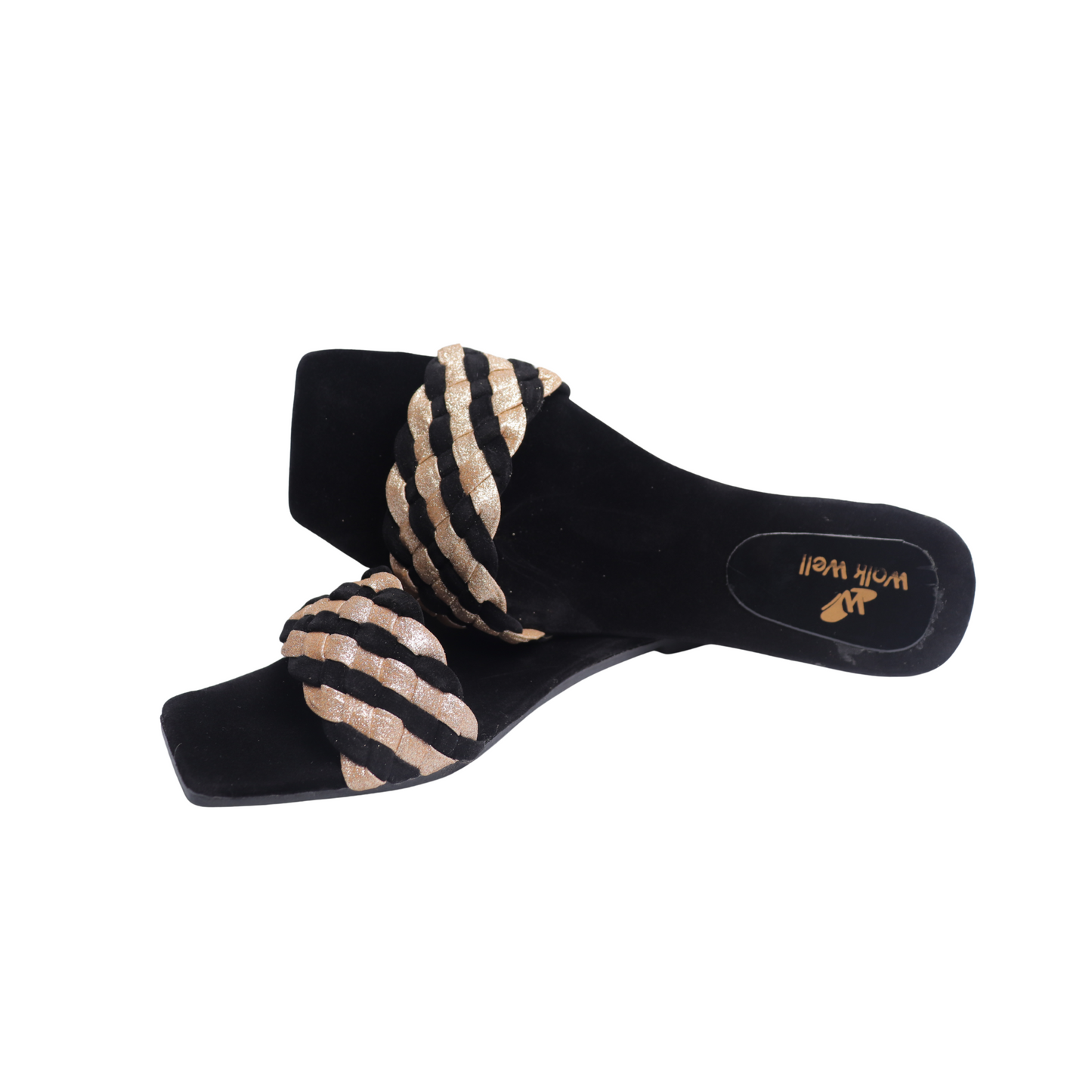 Black Velvet Black and Cream Upper Slippers with Silver Studs – Code #3387